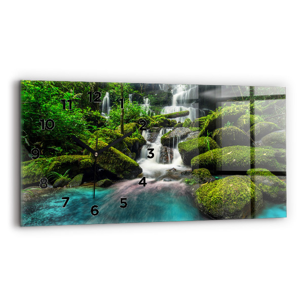 Glass wall clock rectangular Waterfall Thailand