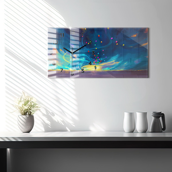 Glass wall clock rectangular Baby and balloons