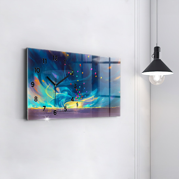 Glass wall clock rectangular Baby and balloons