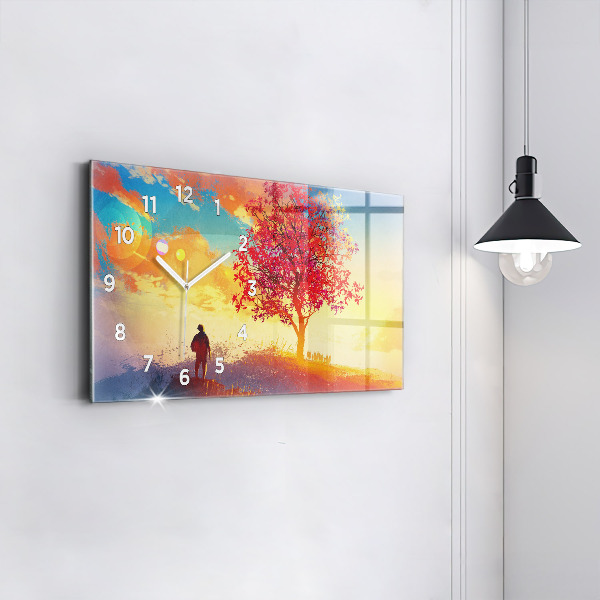 Glass wall clock rectangular Autumn Landscape