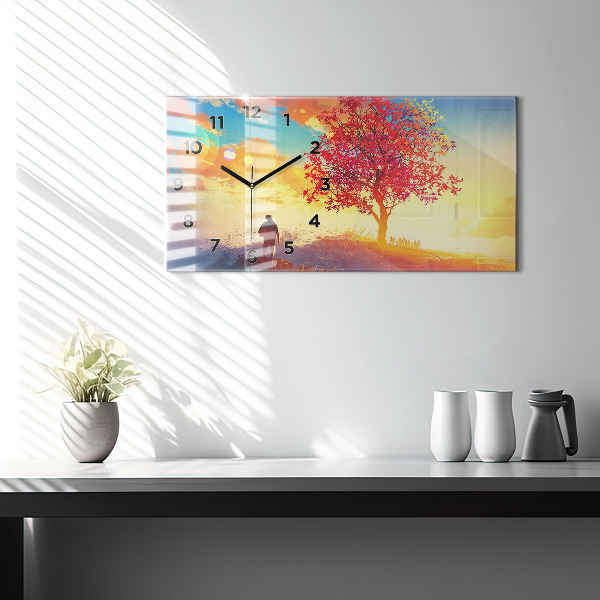 Glass wall clock rectangular Autumn Landscape
