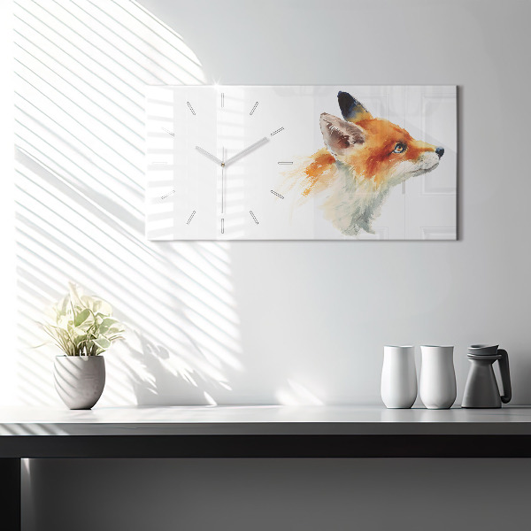 Glass wall clock rectangular Watercolor young fox