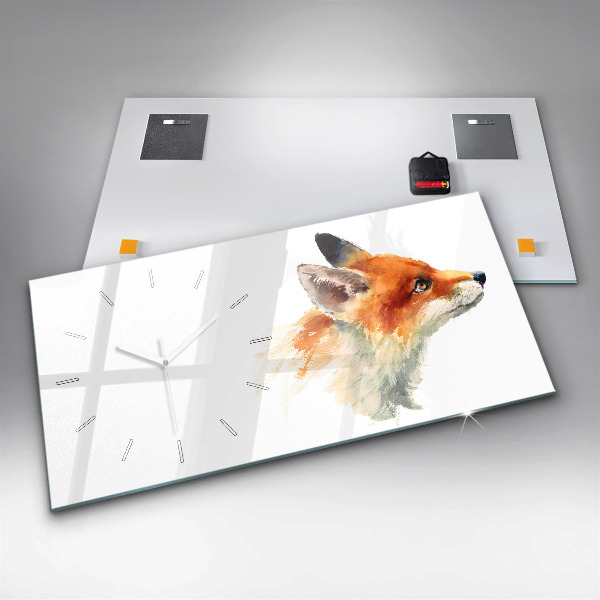 Glass wall clock rectangular Watercolor young fox