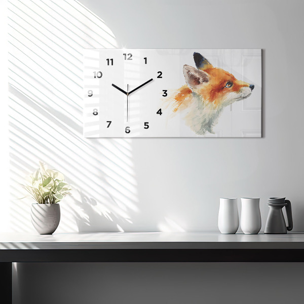 Glass wall clock rectangular Watercolor young fox
