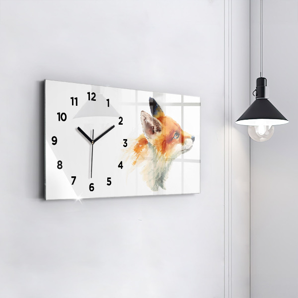 Glass wall clock rectangular Watercolor young fox