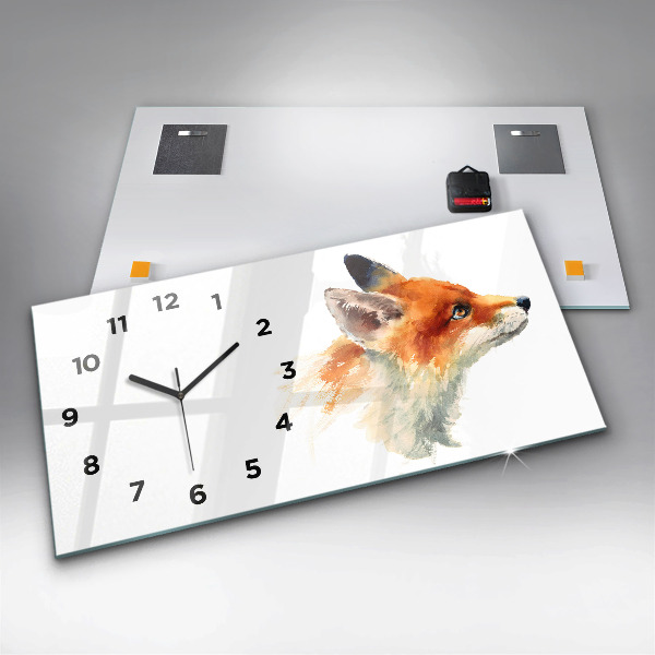 Glass wall clock rectangular Watercolor young fox