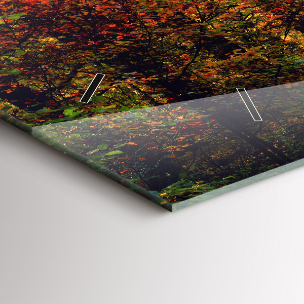 Glass wall clock rectangular Autumn forest scenery