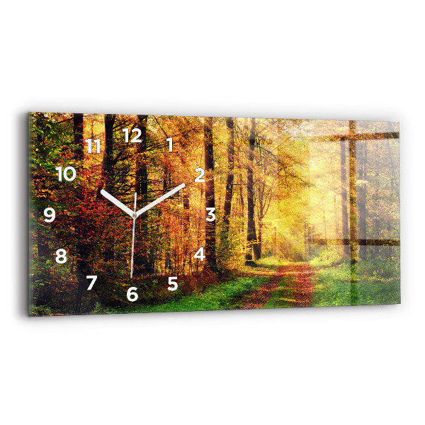 Glass wall clock rectangular Autumn forest scenery