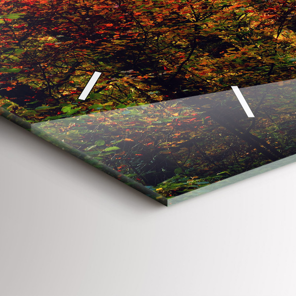 Glass wall clock rectangular Autumn forest scenery