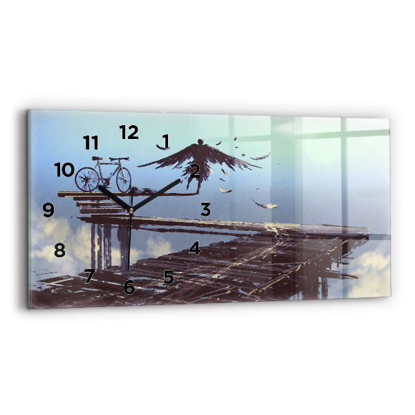 Glass wall clock rectangular Angel Bike