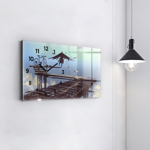 Glass wall clock rectangular Angel Bike