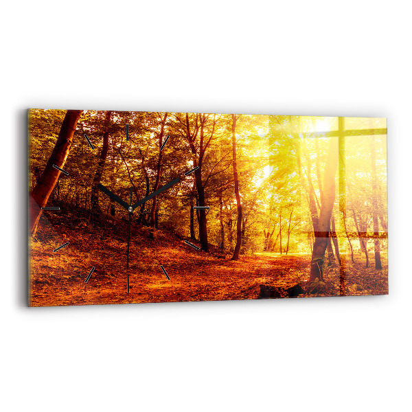 Glass wall clock rectangular Forest landscape in the sun