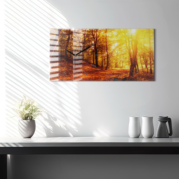 Glass wall clock rectangular Forest landscape in the sun
