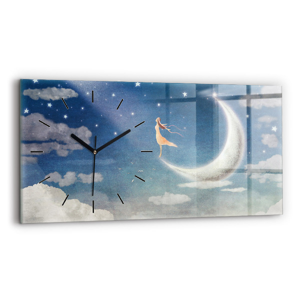 Glass wall clock rectangular Girl on the moon