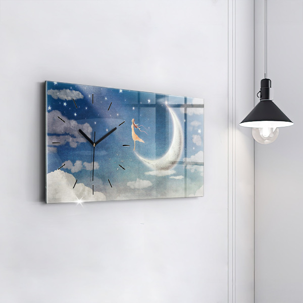 Glass wall clock rectangular Girl on the moon
