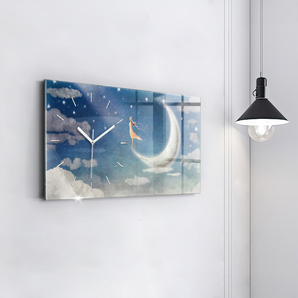Glass wall clock rectangular Girl on the moon