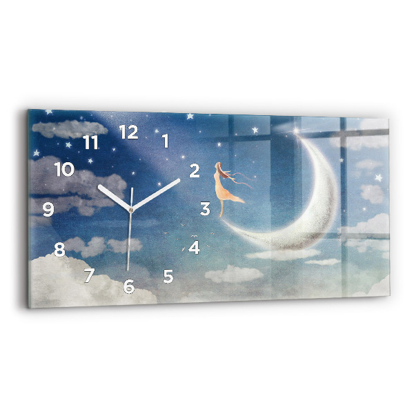 Glass wall clock rectangular Girl on the moon