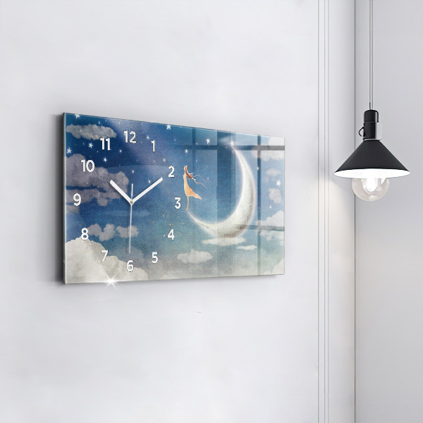 Glass wall clock rectangular Girl on the moon