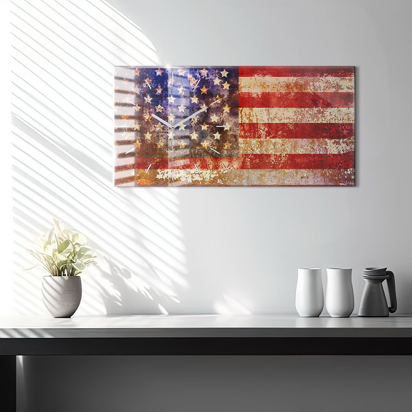 Glass wall clock rectangular Vintage USA Flag