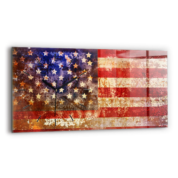 Glass wall clock rectangular Vintage USA Flag