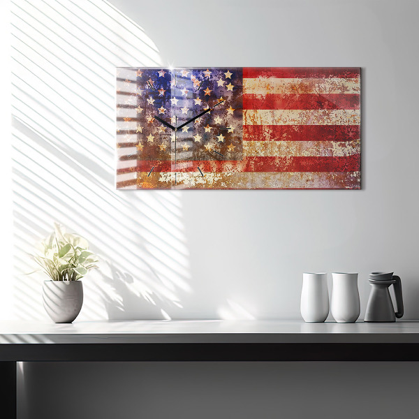 Glass wall clock rectangular Vintage USA Flag