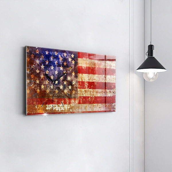 Glass wall clock rectangular Vintage USA Flag