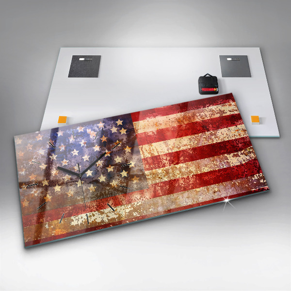 Glass wall clock rectangular Vintage USA Flag