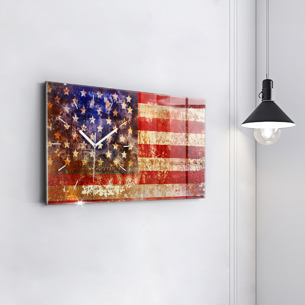 Glass wall clock rectangular Vintage USA Flag