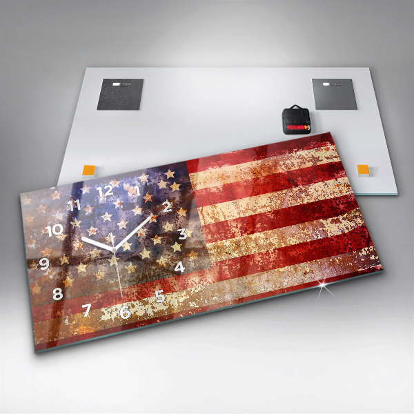 Glass wall clock rectangular Vintage USA Flag