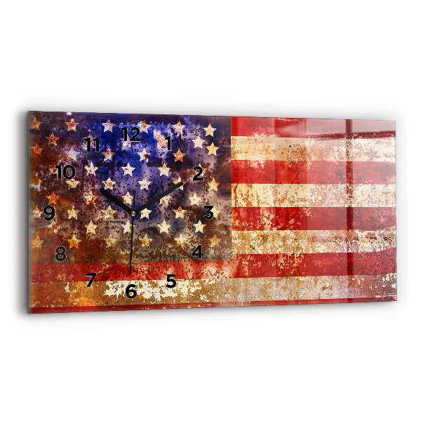 Glass wall clock rectangular Vintage USA Flag