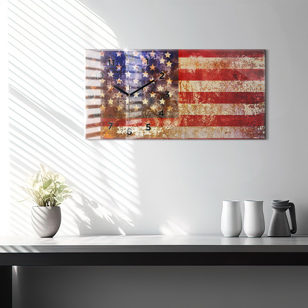 Glass wall clock rectangular Vintage USA Flag