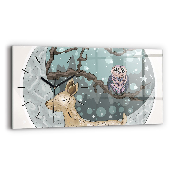 Glass wall clock rectangular Nocturnal animals Moon