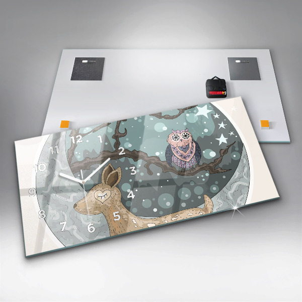 Glass wall clock rectangular Nocturnal animals Moon