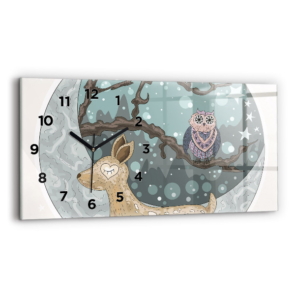 Glass wall clock rectangular Nocturnal animals Moon