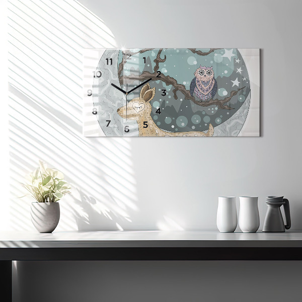 Glass wall clock rectangular Nocturnal animals Moon