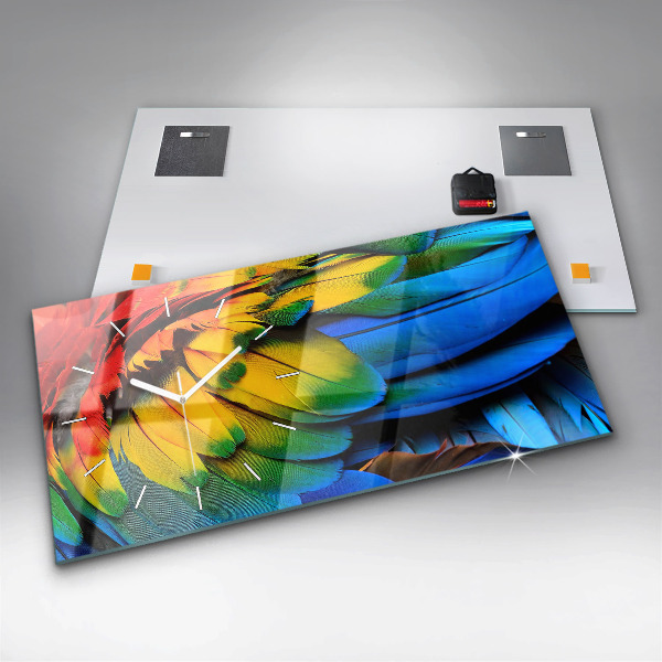 Glass wall clock rectangular Macaw Bird Colorful Wings
