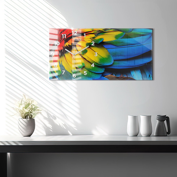 Glass wall clock rectangular Macaw Bird Colorful Wings