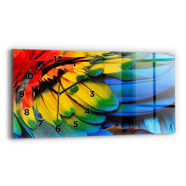 Glass wall clock rectangular Macaw Bird Colorful Wings