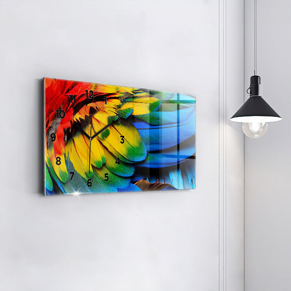 Glass wall clock rectangular Macaw Bird Colorful Wings