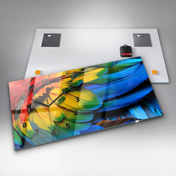 Glass wall clock rectangular Macaw Bird Colorful Wings