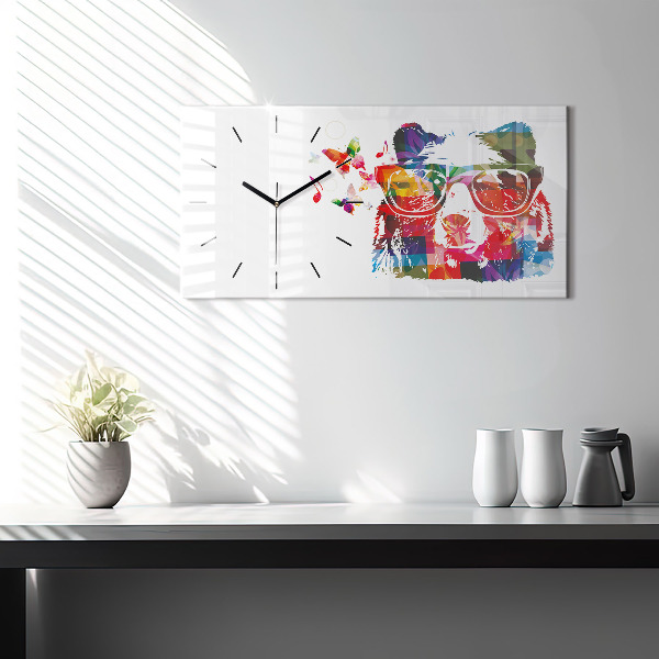 Glass wall clock rectangular Bear Head
