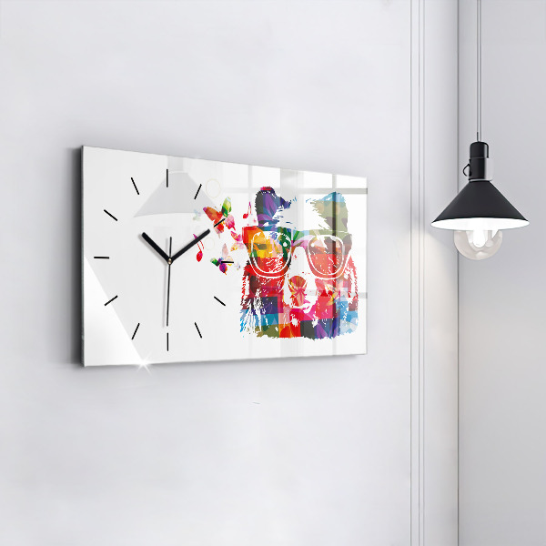Glass wall clock rectangular Bear Head