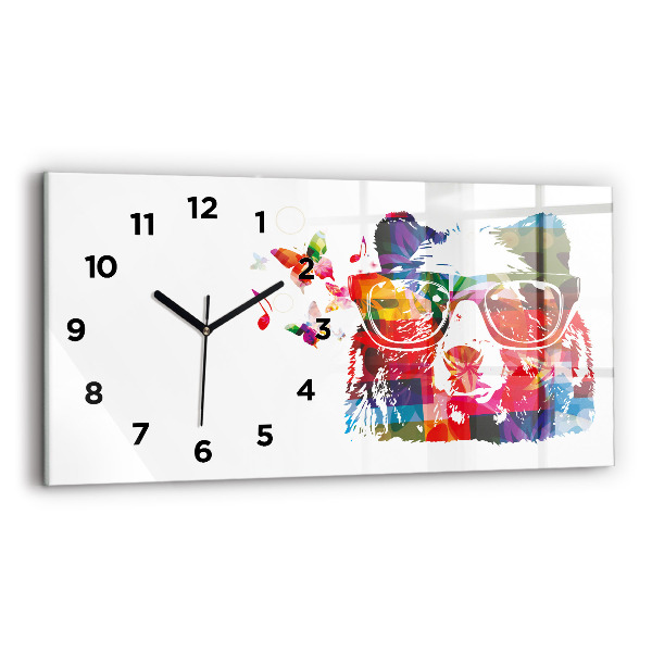 Glass wall clock rectangular Bear Head