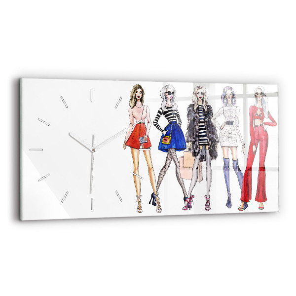 Glass wall clock rectangular Fashionable girls