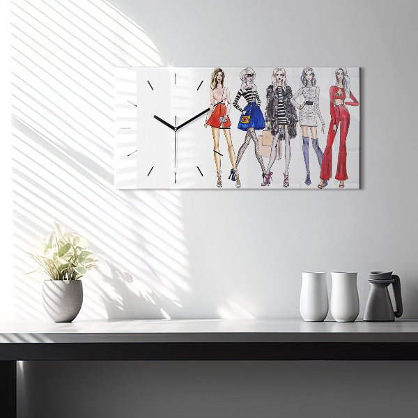 Glass wall clock rectangular Fashionable girls