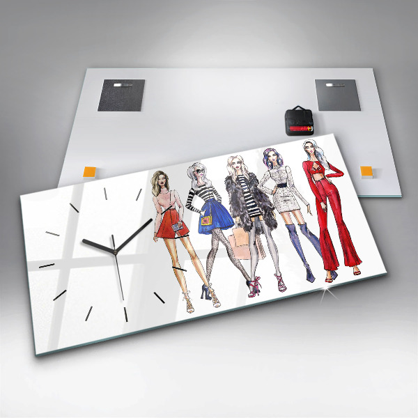 Glass wall clock rectangular Fashionable girls