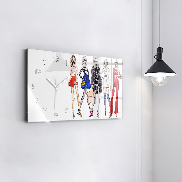 Glass wall clock rectangular Fashionable girls
