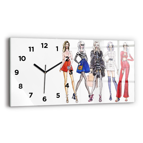 Glass wall clock rectangular Fashionable girls