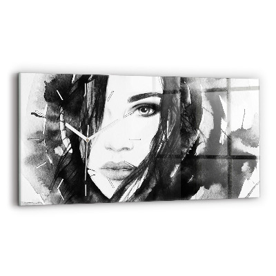Glass wall clock rectangular Portrait of a woman watercolor