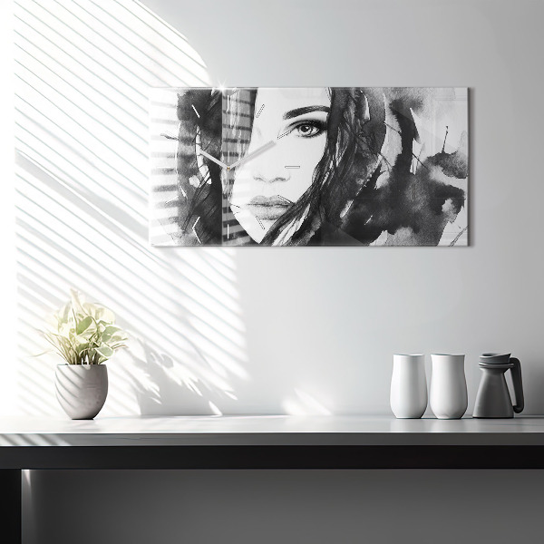 Glass wall clock rectangular Portrait of a woman watercolor